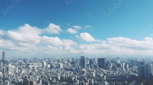 Panoramic skyline view of a bustling metropolis with towering skyscrapers and urban architecture Generative AI