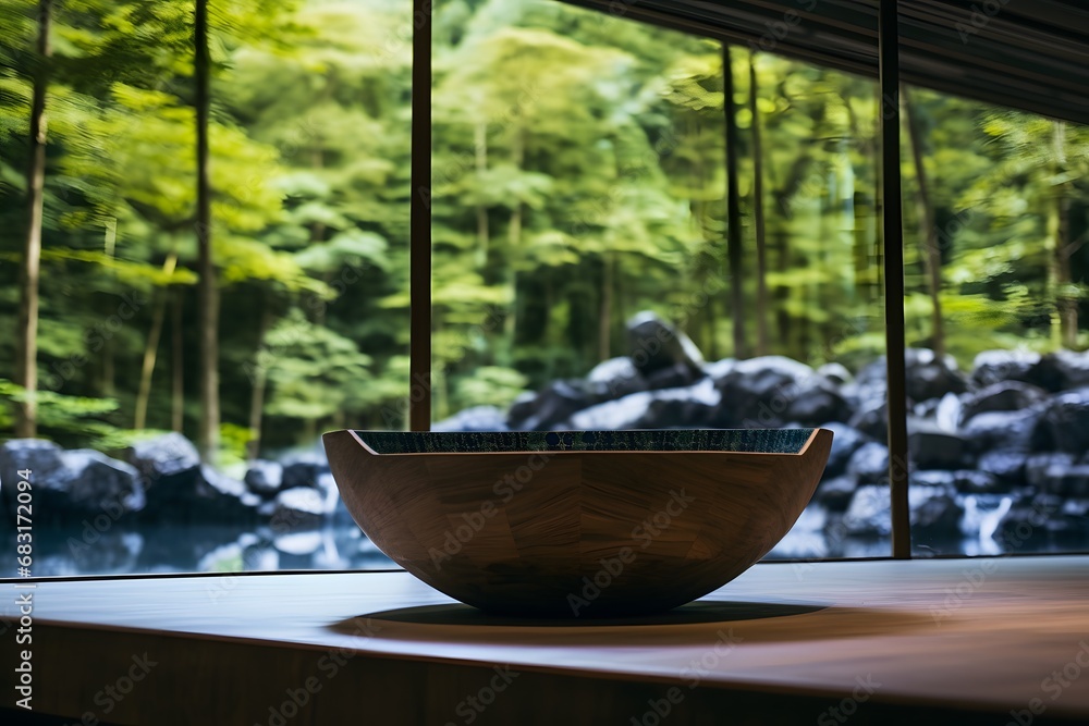 Minimalist White Bowl on Wooden Table with Natural Light from Window Generative AI Minimalist White Bowl on Wooden Table with Natural Light from Window Generative AI