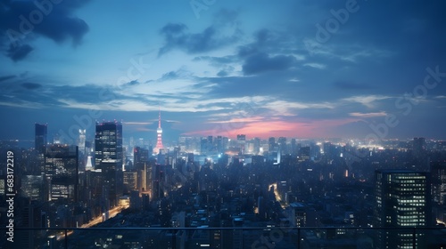 Vibrant Cityscape Illuminated by Dazzling Lights in the Night Sky Generative AI
