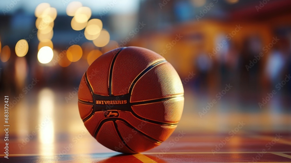 Orange basketball ball on a basketball sports court Orange basketball ball on a basketball sports court
