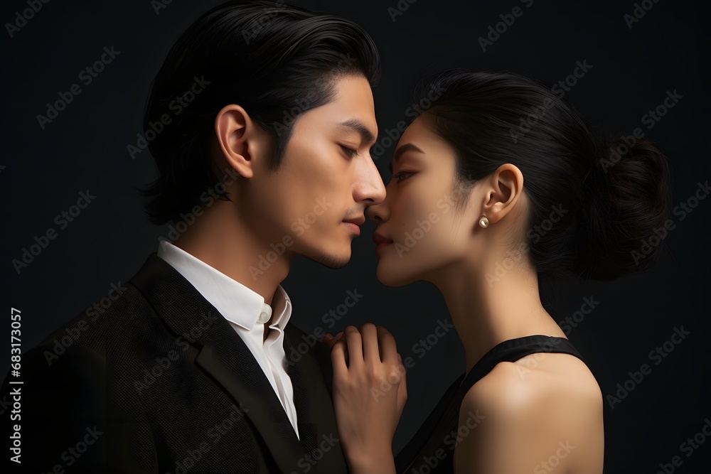 Elegant Couple in Black Suits and Ties Poses for a Formal Portrait with Confidence and Style Generative AI
