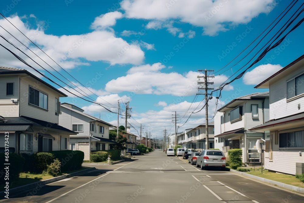 Busy City Street with Rows of Parked Cars and Pedestrians Walking in the Background Generative AI