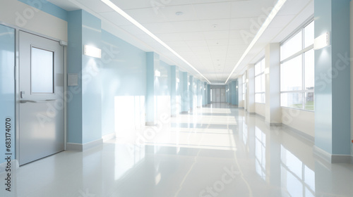 Clean Interior of hospital white tone background.
