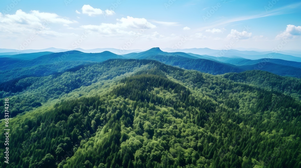 Serene Forest in the Foreground of Majestic Mountain Range - A Breathtaking Aerial View Generative AI Serene Forest in the Foreground of Majestic Mountain Range - A Breathtaking Aerial View Generative AI