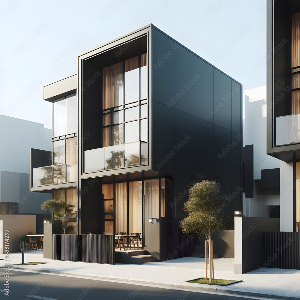 Modern modular private townhouses. Residential architecture exterior.
Generative AI