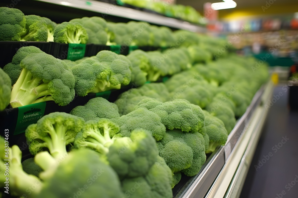 Fresh and Vibrant Broccoli on Display at a Local Grocery Store for Healthy Eating and Cooking Inspiration Generative AI Fresh and Vibrant Broccoli on Display at a Local Grocery Store for Healthy Eating and Cooking Inspiration Generative AI