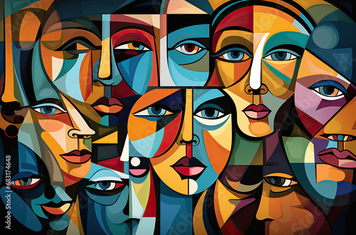 art collage of faces in a variety of colors, Shows many personalities of people