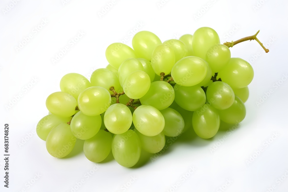 Freshly Picked Green Grapes Arranged Neatly on a White Background for a Healthy and Refreshing Snack Generative AI