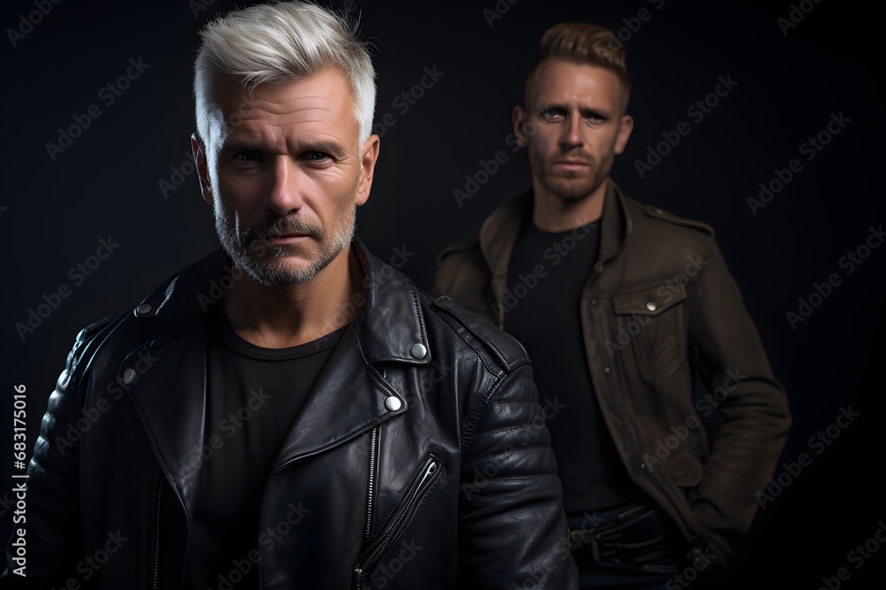 Two Men Standing Together in a Dimly Lit Room with Serious Expressions on Their Faces Generative AI Two Men Standing Together in a Dimly Lit Room with Serious Expressions on Their Faces Generative AI