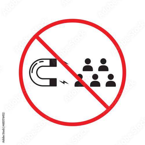 Forbidden magnet vector icon. Warning, caution, attention, restriction, label, ban, danger. No magnet attraction flat sign design pictogram symbol. No magnet icon UX UI icon
