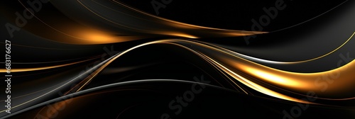 3D abstract wallpaper. Three-dimensional dark golden and black background. golden wallpaper. Black and gold background, panoramic