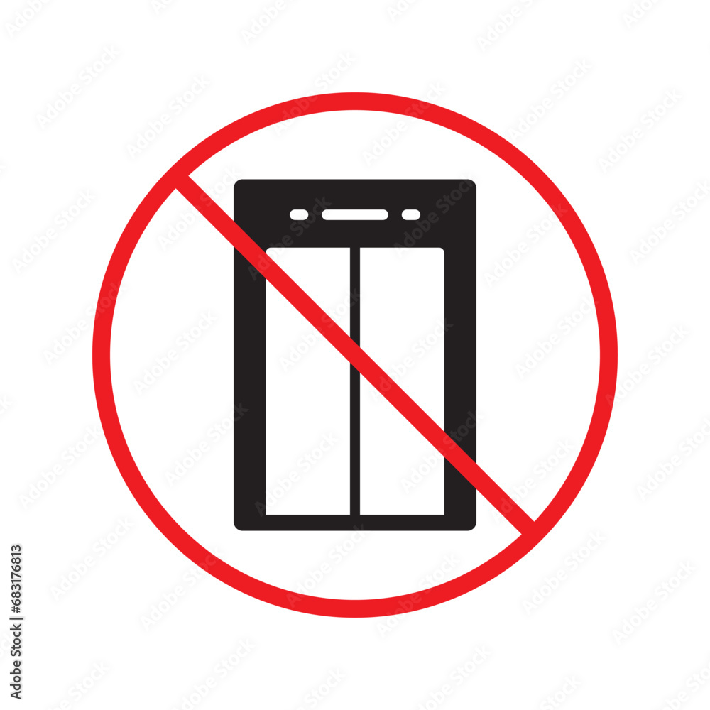 Forbidden elevator vector icon. Warning, caution, attention, restriction, label, ban, danger. No lift elevator flat sign design pictogram symbol. No elevator icon UX UI icon Forbidden elevator vector icon. Warning, caution, attention, restriction, label, ban, danger. No lift elevator flat sign design pictogram symbol. No elevator icon UX UI icon