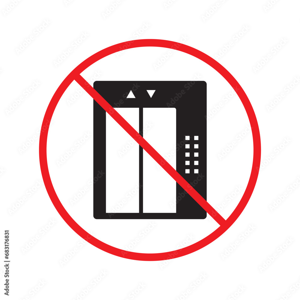 Forbidden elevator vector icon. Warning, caution, attention, restriction, label, ban, danger. No lift elevator flat sign design pictogram symbol. No elevator icon UX UI icon Forbidden elevator vector icon. Warning, caution, attention, restriction, label, ban, danger. No lift elevator flat sign design pictogram symbol. No elevator icon UX UI icon