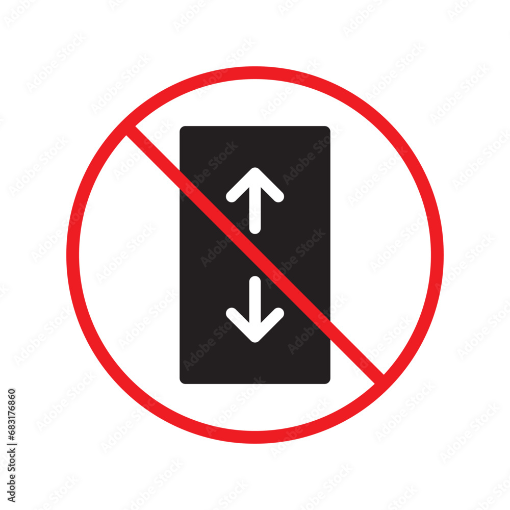 Forbidden elevator vector icon. Warning, caution, attention, restriction, label, ban, danger. No lift elevator flat sign design pictogram symbol. No elevator icon UX UI icon Forbidden elevator vector icon. Warning, caution, attention, restriction, label, ban, danger. No lift elevator flat sign design pictogram symbol. No elevator icon UX UI icon