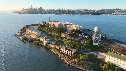 Alcatraz Island At San Francisco In California United States. Sunset Downtown Cityscape. Business Travel. Alcatraz Island At San Francisco In California United States.
