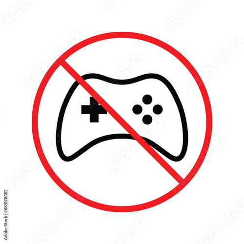 Forbidden joystick vector icon. Warning, caution, attention, restriction, label, ban, danger. No gamepad flat sign design pictogram symbol. No game pad joystick icon UX UI icon