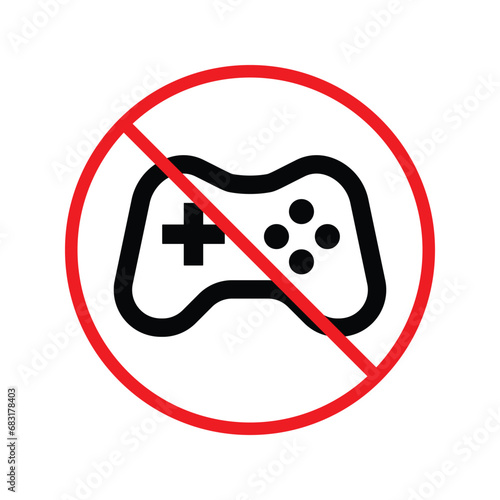 Forbidden joystick vector icon. Warning, caution, attention, restriction, label, ban, danger. No gamepad flat sign design pictogram symbol. No game pad joystick icon UX UI icon