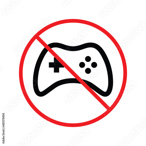 Forbidden joystick vector icon. Warning, caution, attention, restriction, label, ban, danger. No gamepad flat sign design pictogram symbol. No game pad joystick icon UX UI icon