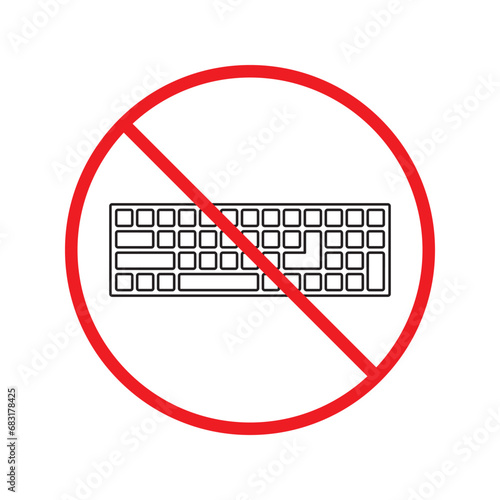 Forbidden keyboard vector icon. Warning, caution, attention, restriction, label, ban, danger. No keypad flat sign design pictogram symbol. No clavier icon. UX UI icon