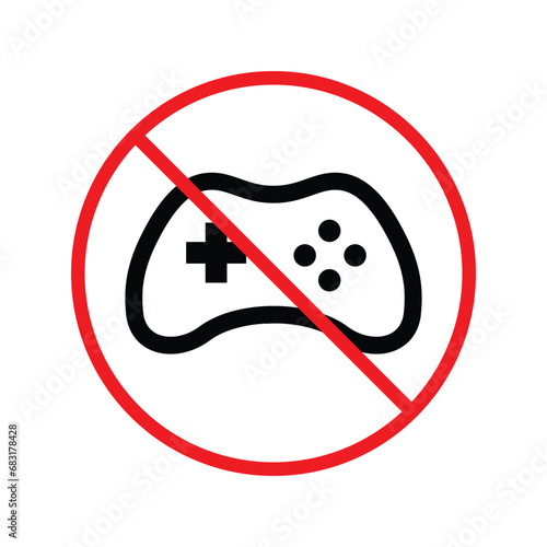 Forbidden joystick vector icon. Warning, caution, attention, restriction, label, ban, danger. No gamepad flat sign design pictogram symbol. No game pad joystick icon UX UI icon