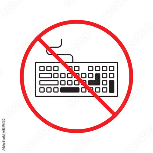 Forbidden keyboard vector icon. Warning, caution, attention, restriction, label, ban, danger. No keypad flat sign design pictogram symbol. No clavier icon. UX UI icon