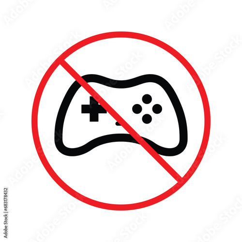 Forbidden joystick vector icon. Warning, caution, attention, restriction, label, ban, danger. No gamepad flat sign design pictogram symbol. No game pad joystick icon UX UI icon