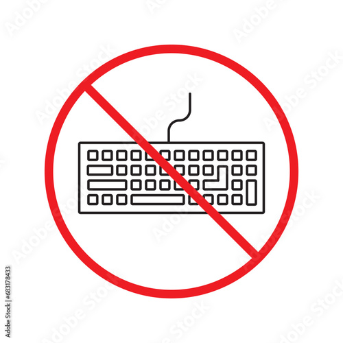 Forbidden keyboard vector icon. Warning, caution, attention, restriction, label, ban, danger. No keypad flat sign design pictogram symbol. No clavier icon. UX UI icon