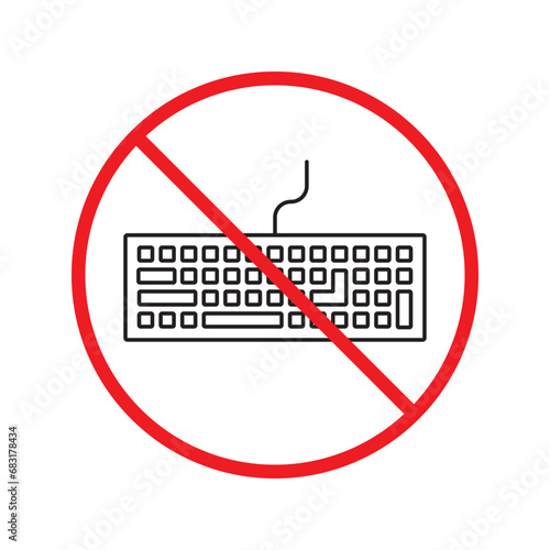 Forbidden keyboard vector icon. Warning, caution, attention, restriction, label, ban, danger. No keypad flat sign design pictogram symbol. No clavier icon. UX UI icon