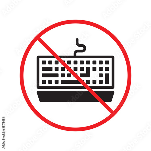 Forbidden keyboard vector icon. Warning, caution, attention, restriction, label, ban, danger. No keypad flat sign design pictogram symbol. No clavier icon. UX UI icon