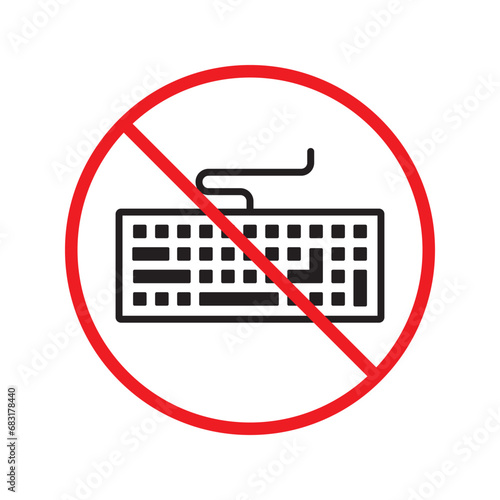 Forbidden keyboard vector icon. Warning, caution, attention, restriction, label, ban, danger. No keypad flat sign design pictogram symbol. No clavier icon. UX UI icon