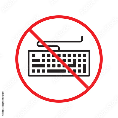 Forbidden keyboard vector icon. Warning, caution, attention, restriction, label, ban, danger. No keypad flat sign design pictogram symbol. No clavier icon. UX UI icon