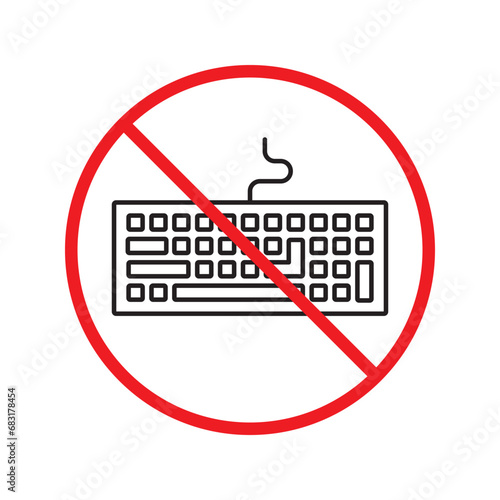 Forbidden keyboard vector icon. Warning, caution, attention, restriction, label, ban, danger. No keypad flat sign design pictogram symbol. No clavier icon. UX UI icon
