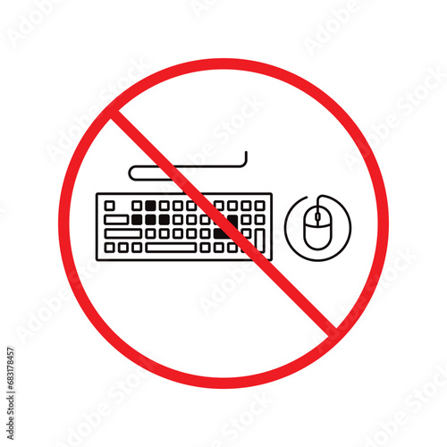 Forbidden keyboard vector icon. Warning, caution, attention, restriction, label, ban, danger. No keypad flat sign design pictogram symbol. No clavier icon. UX UI icon