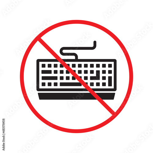 Forbidden keyboard vector icon. Warning, caution, attention, restriction, label, ban, danger. No keypad flat sign design pictogram symbol. No clavier icon. UX UI icon