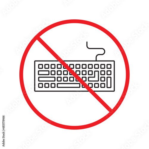 Forbidden keyboard vector icon. Warning, caution, attention, restriction, label, ban, danger. No keypad flat sign design pictogram symbol. No clavier icon. UX UI icon