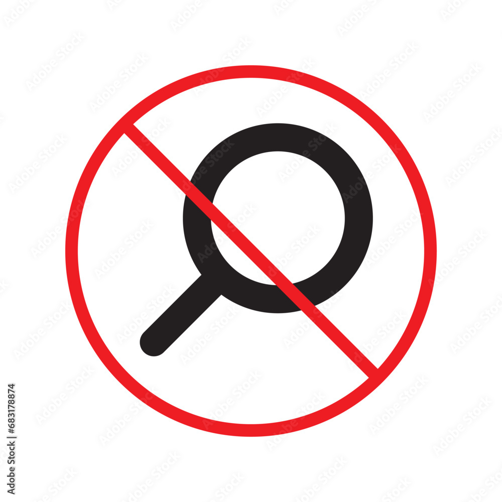 Forbidden loupe vector icon. Warning, caution, attention, restriction, label, ban, danger. No magnifier flat sign design pictogram symbol. No zoom find search look icon UX UI icon Forbidden loupe vector icon. Warning, caution, attention, restriction, label, ban, danger. No magnifier flat sign design pictogram symbol. No zoom find search look icon UX UI icon