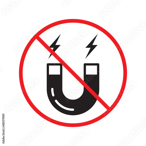 Forbidden magnet vector icon. Warning, caution, attention, restriction, label, ban, danger. No magnet attraction flat sign design pictogram symbol. No magnet icon. UX UI icon