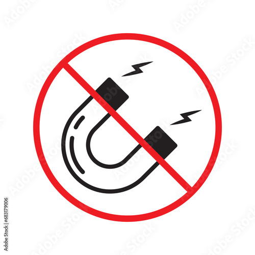 Forbidden magnet vector icon. Warning, caution, attention, restriction, label, ban, danger. No magnet attraction flat sign design pictogram symbol. No magnet icon. UX UI icon