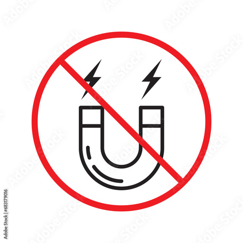 Forbidden magnet vector icon. Warning, caution, attention, restriction, label, ban, danger. No magnet attraction flat sign design pictogram symbol. No magnet icon. UX UI icon