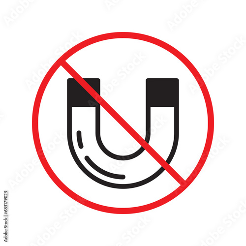 Forbidden magnet vector icon. Warning, caution, attention, restriction, label, ban, danger. No magnet attraction flat sign design pictogram symbol. No magnet icon. UX UI icon