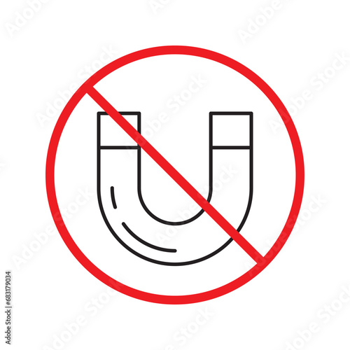 Forbidden magnet vector icon. Warning, caution, attention, restriction, label, ban, danger. No magnet attraction flat sign design pictogram symbol. No magnet icon. UX UI icon