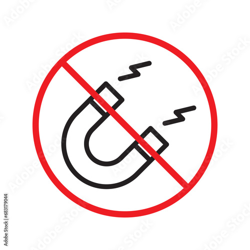Forbidden magnet vector icon. Warning, caution, attention, restriction, label, ban, danger. No magnet attraction flat sign design pictogram symbol. No magnet icon. UX UI icon