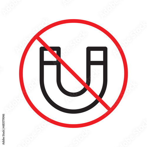 Forbidden magnet vector icon. Warning, caution, attention, restriction, label, ban, danger. No magnet attraction flat sign design pictogram symbol. No magnet icon. UX UI icon