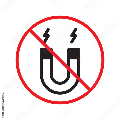 Forbidden magnet vector icon. Warning, caution, attention, restriction, label, ban, danger. No magnet attraction flat sign design pictogram symbol. No magnet icon. UX UI icon