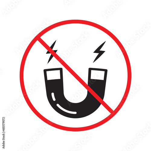 Forbidden magnet vector icon. Warning, caution, attention, restriction, label, ban, danger. No magnet attraction flat sign design pictogram symbol. No magnet icon. UX UI icon