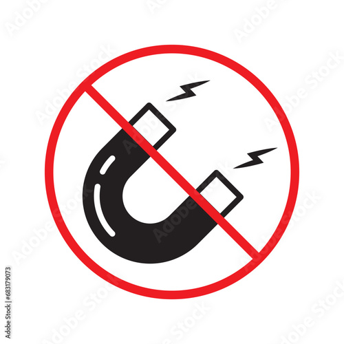 Forbidden magnet vector icon. Warning, caution, attention, restriction, label, ban, danger. No magnet attraction flat sign design pictogram symbol. No magnet icon. UX UI icon