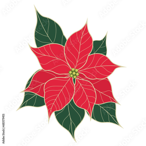 Red poinsettia flowers graphic element design for Christmas.