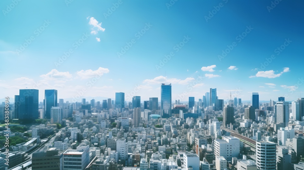 Sky-high Cityscape Aerial View of Towering Buildings Against a Clear Blue Sky Generative AI