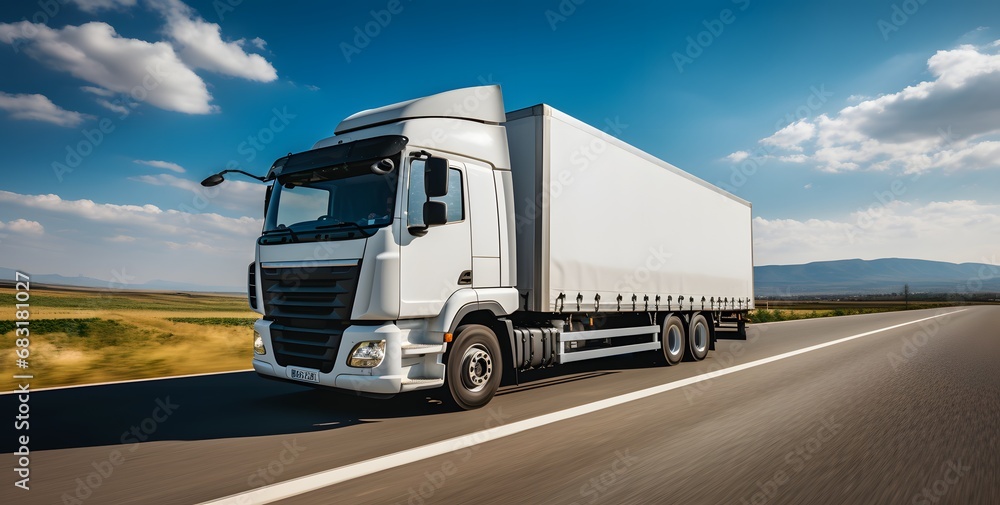 Scenic Drive with Araf Truck on Open Road Against Blue Sky Background Generative AI Scenic Drive with Araf Truck on Open Road Against Blue Sky Background Generative AI