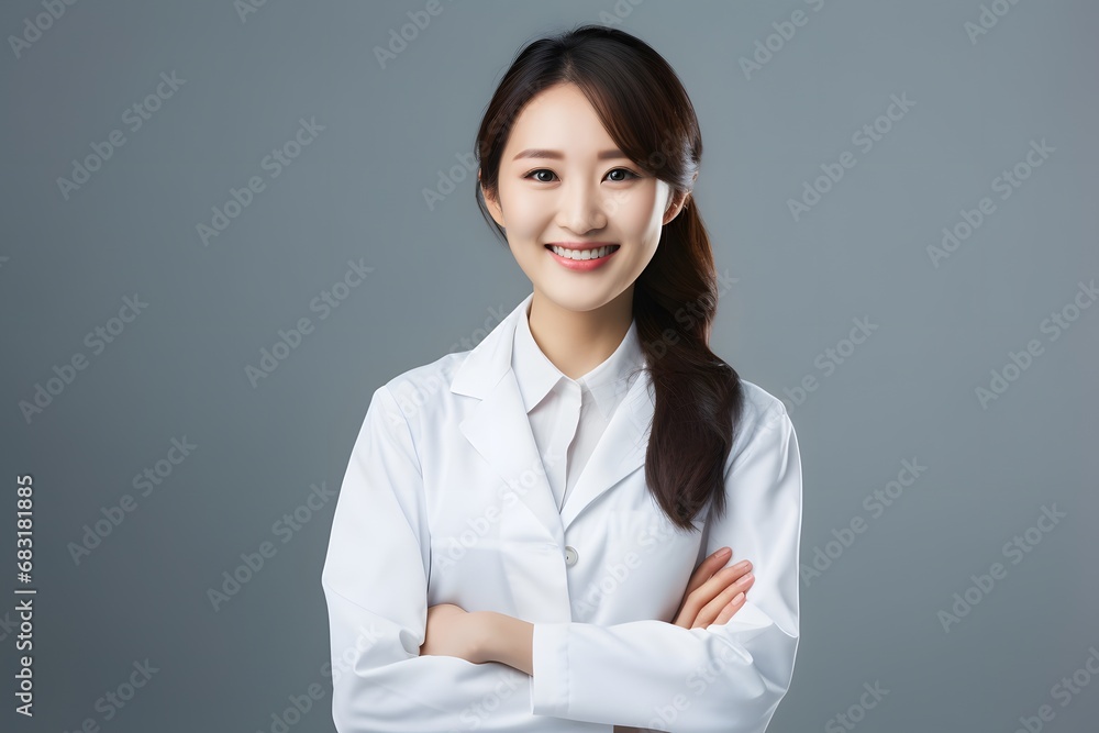 Confident Female Scientist in White Lab Coat Smiling with Arms Crossed in Laboratory Setting Generative AI Confident Female Scientist in White Lab Coat Smiling with Arms Crossed in Laboratory Setting Generative AI